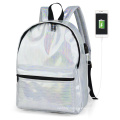 Women Unisex Holographic PU Leather Daily Backpack School Bookbag Travel Casual Backpack